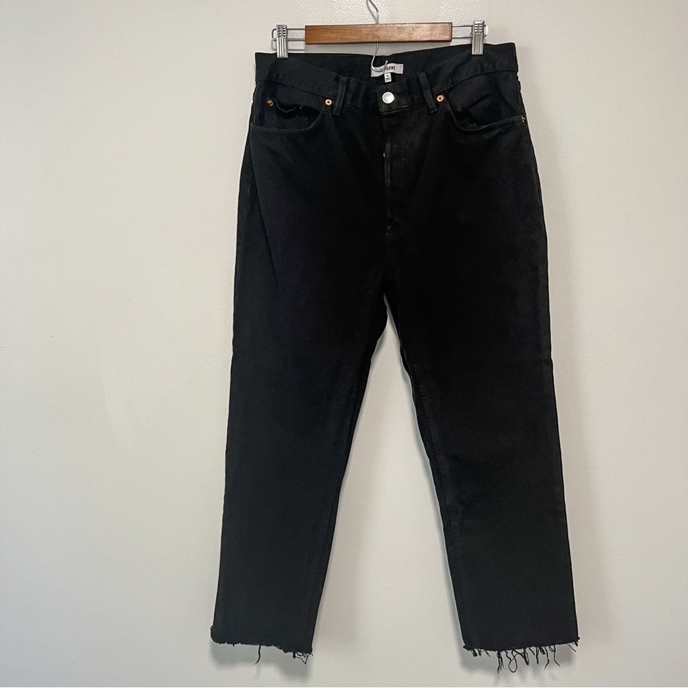 Re/done High Rise Stovepipe Straight Raw Hem Black Jeans 31